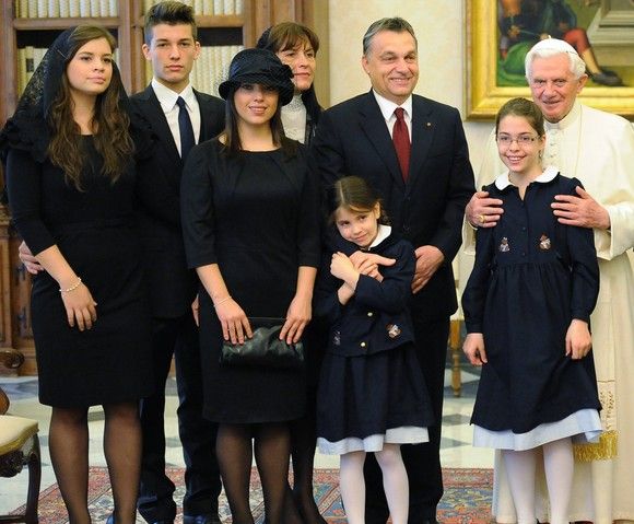 Pope Benedict XVI poses with Hungary's Prime Minister Orban and his family during a private audience at the Vatican